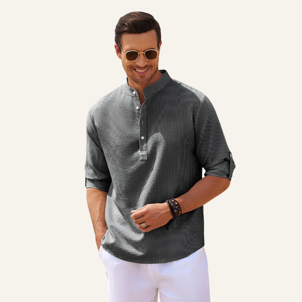 Camisa Masculina Gola Padre Casual Old Money Ascot cinza