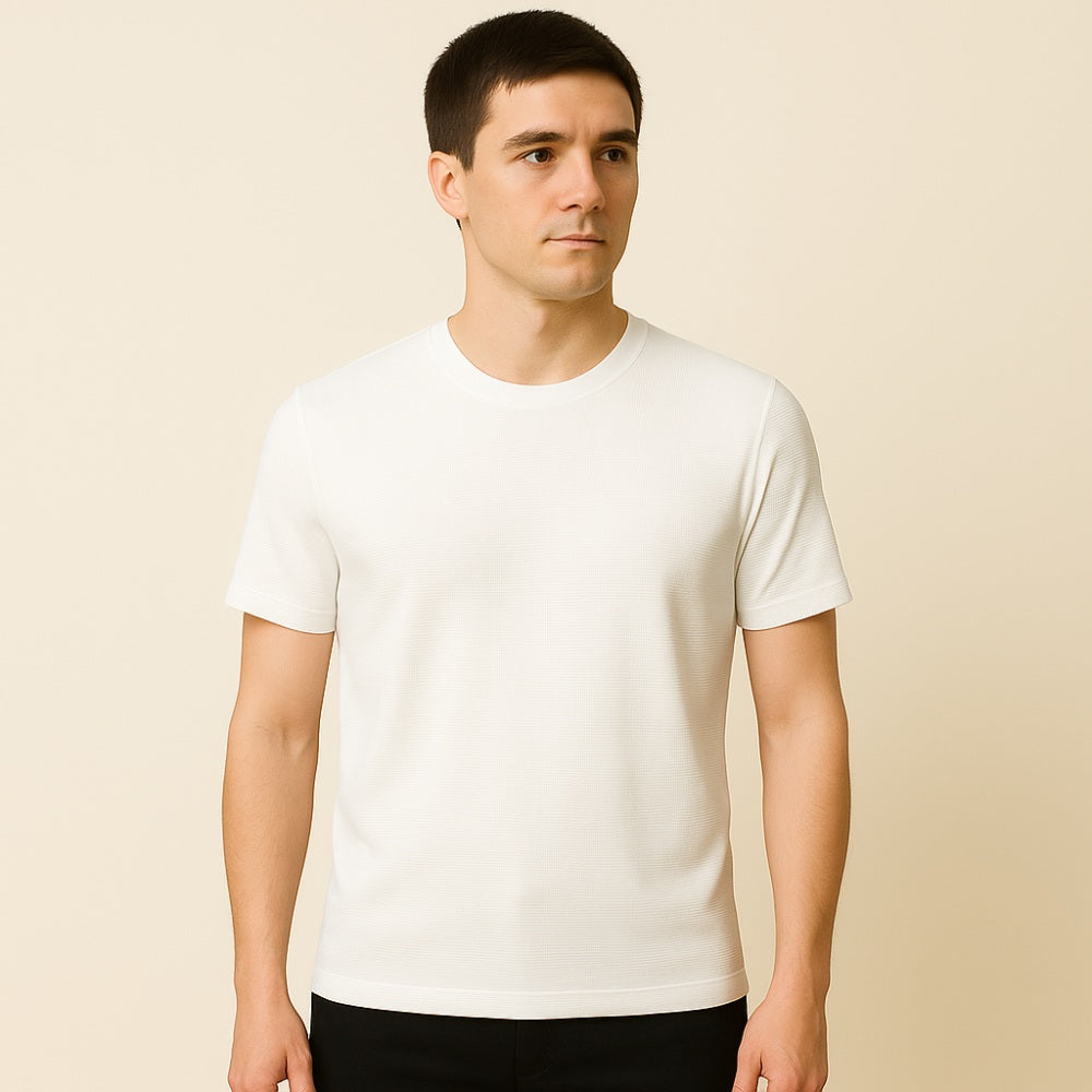Camiseta Masculina Old Money Básica Texturizada Belmont Branca