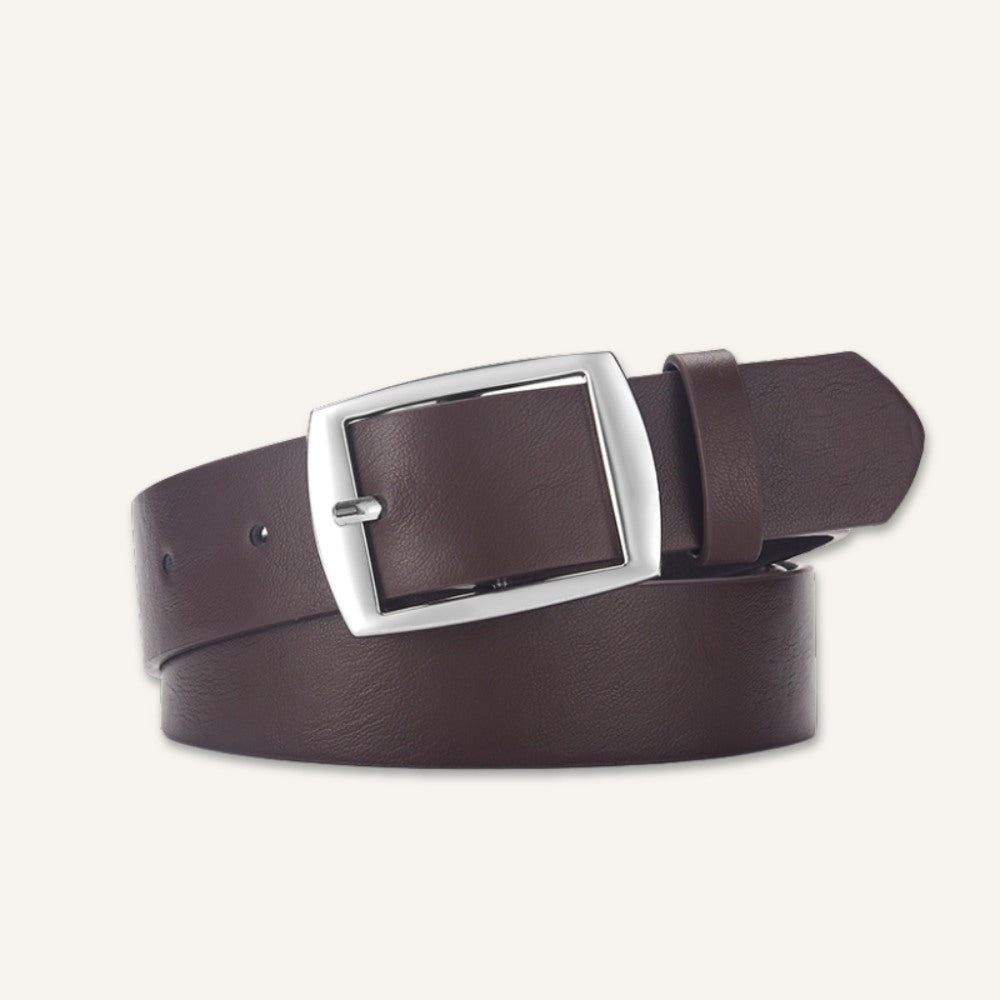 Cinto de Couro Old Money Civano Marrom Fivela Prata