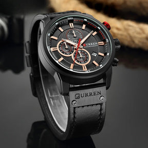 Mens Chronograph Premium Leather Watch - Dominus Black
