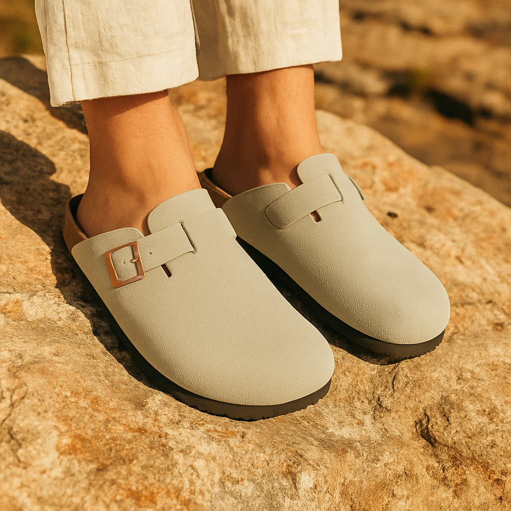 Sandália Clog de Camurça Portofino bege 